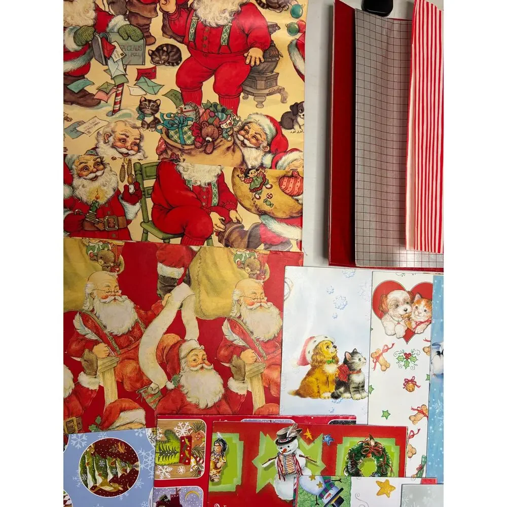 Vntg 90s Y2K Christmas Wrapping Paper Gift Wrap Lot 1 lb 12 oz Scrapbook